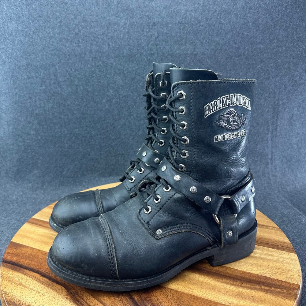 Harley Davidson Men's Leather Boots Size 11.5 Black 94029 Lace Zip Up 10" - Picture 6 of 14